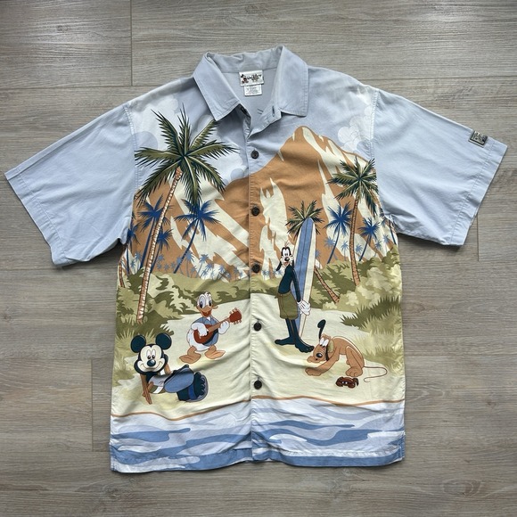 Disney Other - Disney Hawaiian Aloha Medium Mickey Mouse Goofy Donald Duck Beach Button Up